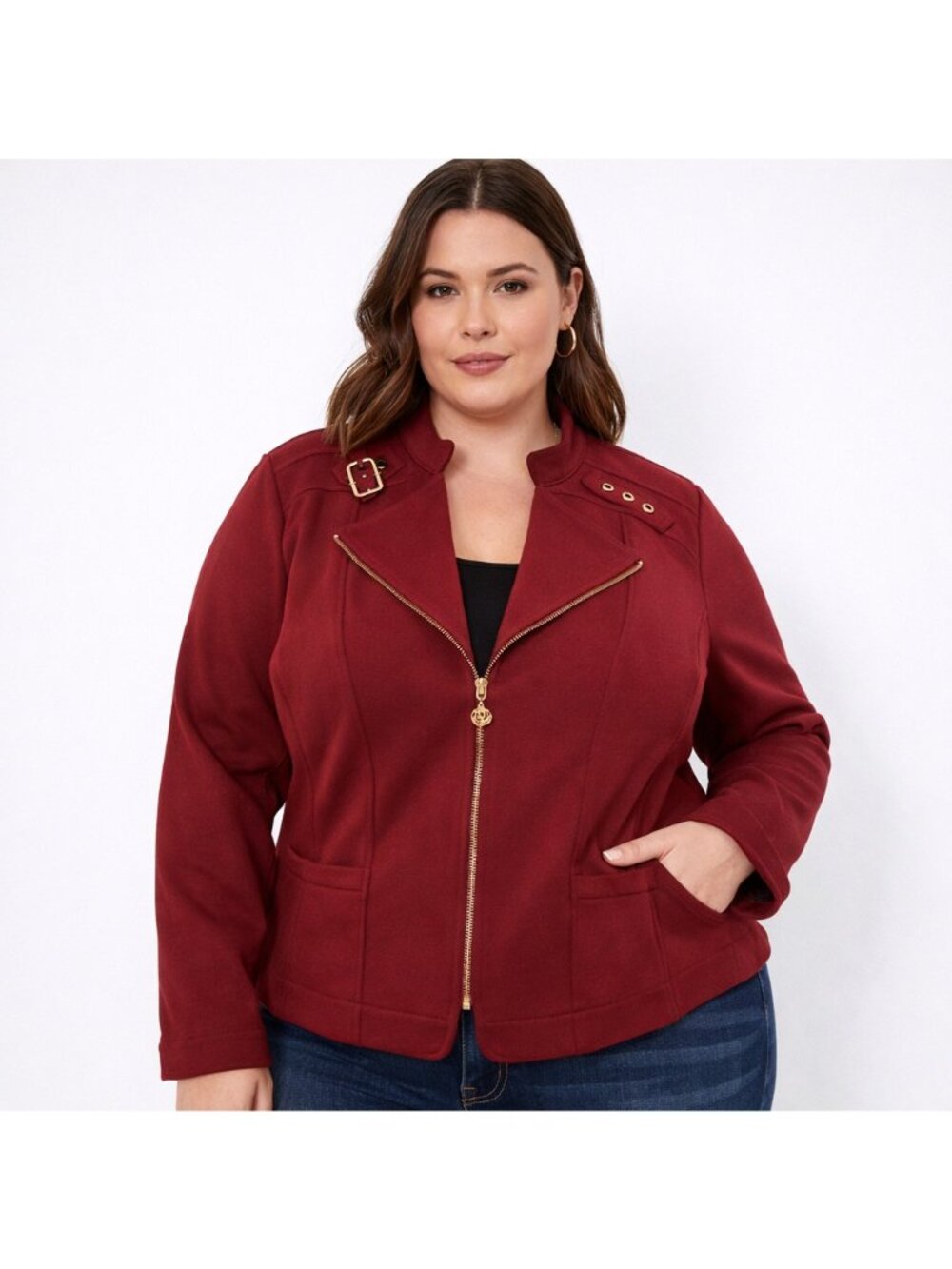 Torrid Studio Ponte Moto Jacket Womens Size 1 (1X) Cordovan Red Zip Front Blazer